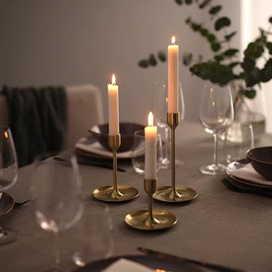 Подсвечники на ножке IKEA FULLTALIG, латунные, 3 шт