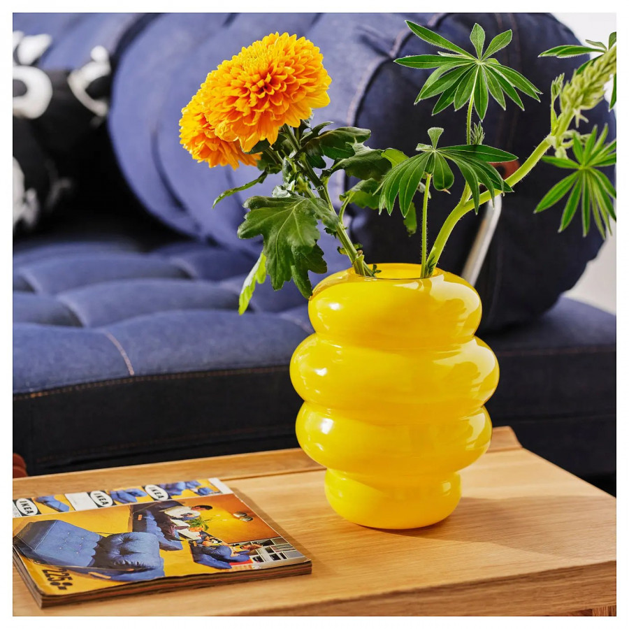 Ваза из стекла IKEA KÄLLARHALS, 22 см, желтый