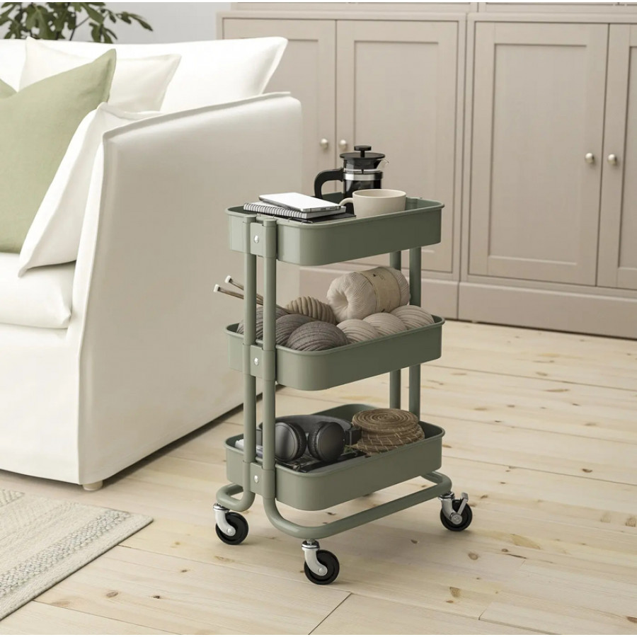 Тележка для хранения IKEA RASKOG, 38x28x61, серо-зеленая