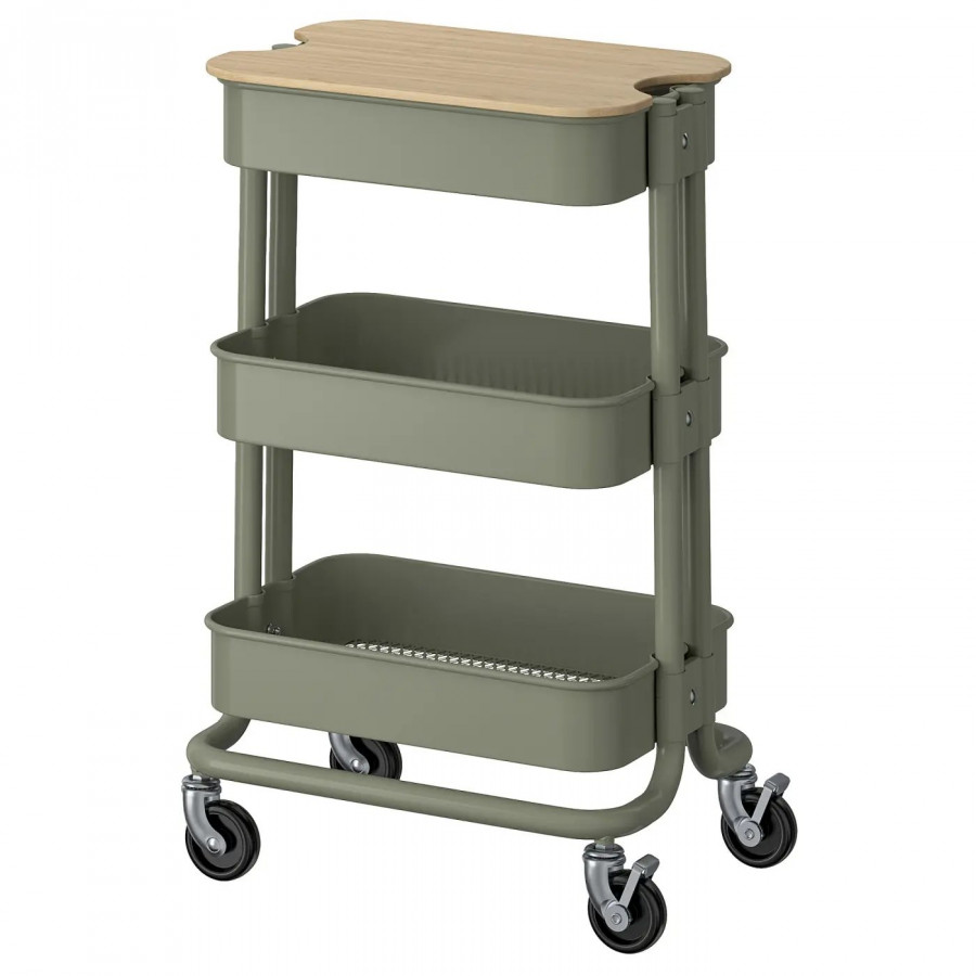 Тележка для хранения IKEA RASKOG, 38x28x61, серо-зеленая