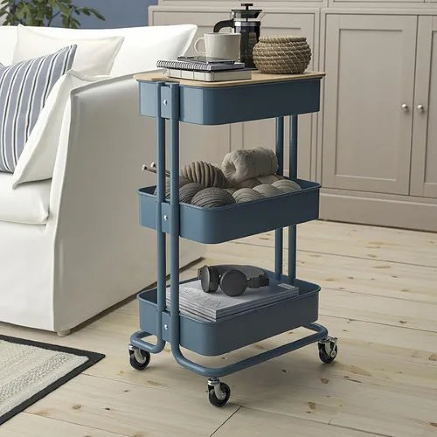 Тележка для хранения IKEA RASKOG, 45x35x77, серо-голубая