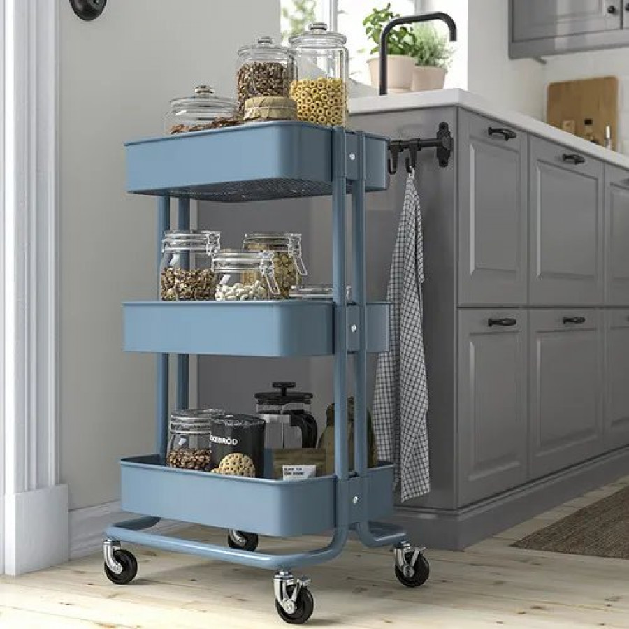 Тележка для хранения IKEA RASKOG, 45x35x77, серо-голубая