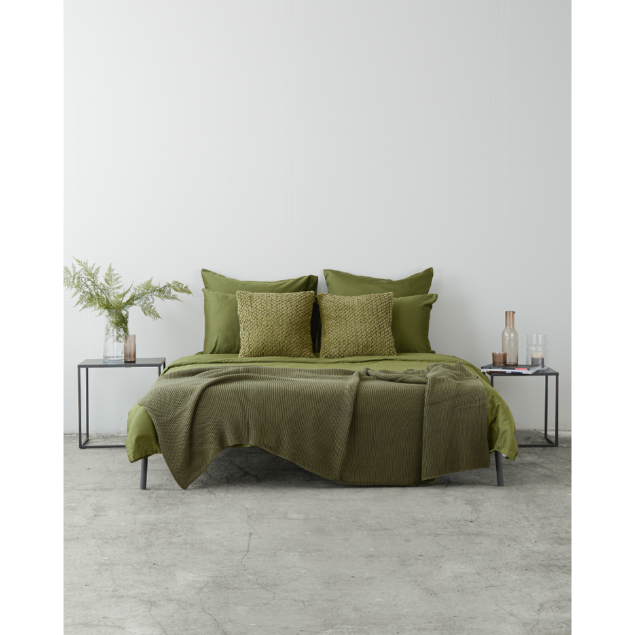 Плед из хлопка TKANO ESSENTIAL, 130x180 см, оливковый